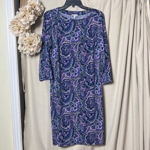 Talbots Shift Shirt Dress Boatneck Soft Stretch Purple Paisley Size M